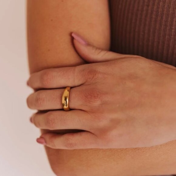 Gold Dome Ring Waterproof Stacking Ring Non-tarnish Gold Ring sz 6-8 PRETTY - Picture 6 of 15